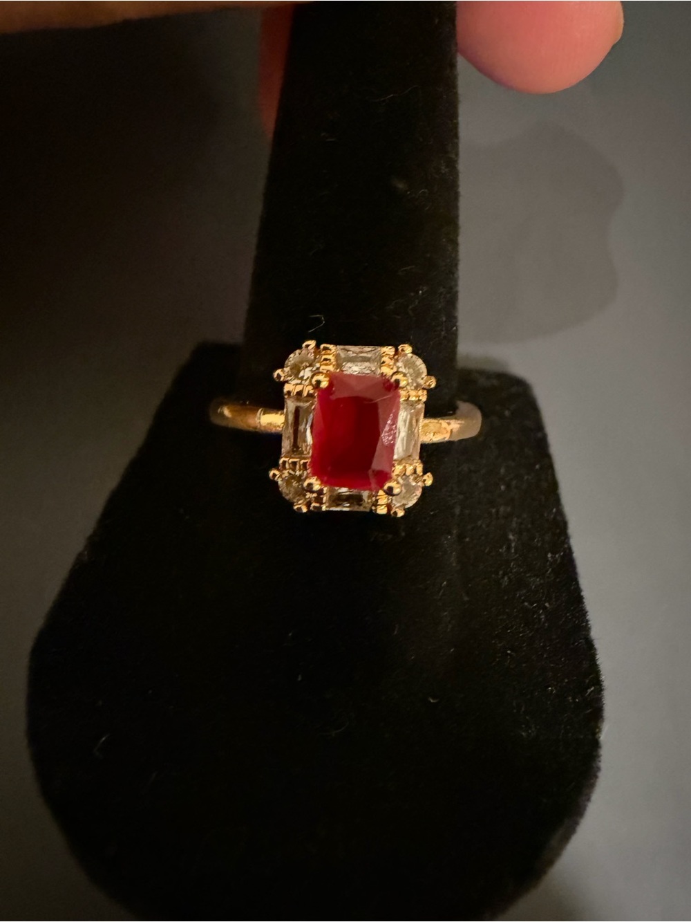 Gold Ring with Red Center Stone